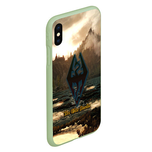 Чехол iPhone XS Max матовый Skyrim logo природа / 3D-Салатовый – фото 2