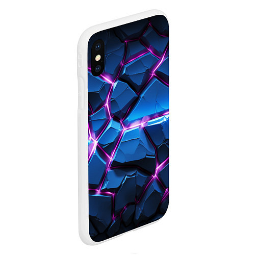 Чехол iPhone XS Max матовый Фиолетовое свечение из синих камней / 3D-Белый – фото 2