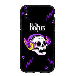 Чехол iPhone XS Max матовый The Beatles неоновый череп, цвет: 3D-черный