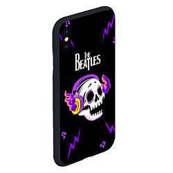 Чехол iPhone XS Max матовый The Beatles неоновый череп, цвет: 3D-черный — фото 2