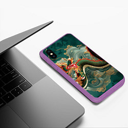 Чехол iPhone XS Max матовый Японский дракон контрасты, цвет: 3D-фиолетовый — фото 2