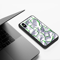 Чехол iPhone XS Max матовый Сломанная белая геометрия с зеленым, цвет: 3D-черный — фото 2