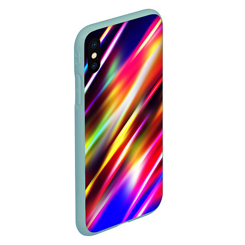 Чехол iPhone XS Max матовый Неоновая абстракция линии / 3D-Мятный – фото 2