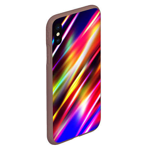 Чехол iPhone XS Max матовый Неоновая абстракция линии / 3D-Коричневый – фото 2