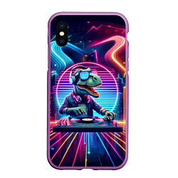 Чехол iPhone XS Max матовый Dino DJ - neon glow, цвет: 3D-фиолетовый