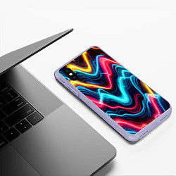 Чехол iPhone XS Max матовый Хаотичные неоновые полосы - абстракция, цвет: 3D-светло-сиреневый — фото 2