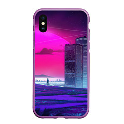 Чехол iPhone XS Max матовый Synthwave неоновый город, цвет: 3D-фиолетовый