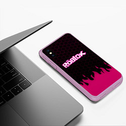 Чехол iPhone XS Max матовый Roblox fire pink, цвет: 3D-сиреневый — фото 2