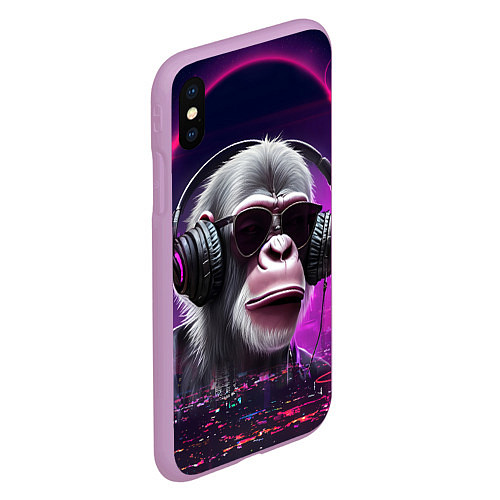 Чехол iPhone XS Max матовый DJ monkey - Neon city / 3D-Сиреневый – фото 2