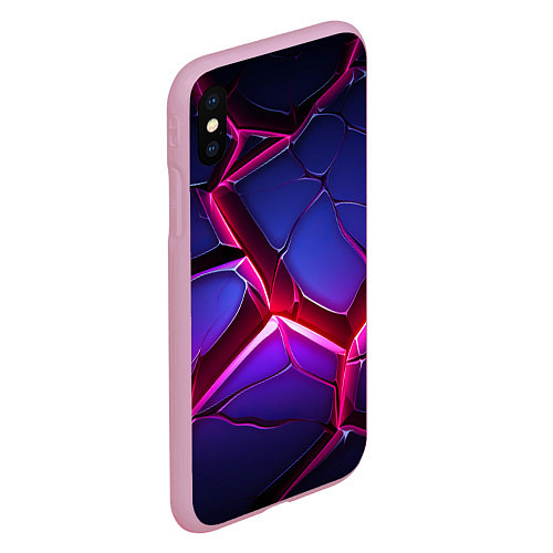 Чехол iPhone XS Max матовый Темные синие плиты и фиолетовый свет / 3D-Розовый – фото 2