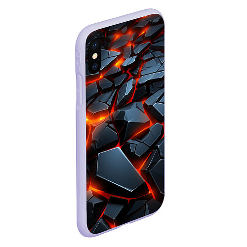 Чехол iPhone XS Max матовый Черные камни в красной лаве / 3D-Светло-сиреневый – фото 2