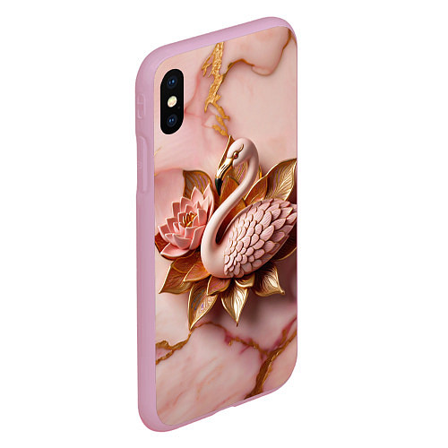 Чехол iPhone XS Max матовый Розовый мраморный фламинго и лотос / 3D-Розовый – фото 2