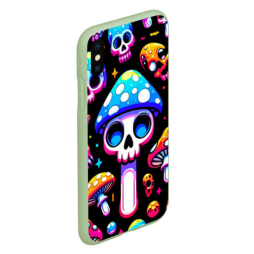 Чехол iPhone XS Max матовый Ice cream skull and fly agaric - ai art fantasy / 3D-Салатовый – фото 2