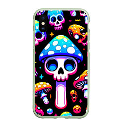 Чехол iPhone XS Max матовый Ice cream skull and fly agaric - ai art fantasy, цвет: 3D-салатовый