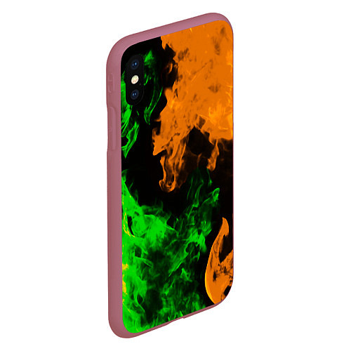 Чехол iPhone XS Max матовый Зелёный жёлтый огонь / 3D-Малиновый – фото 2