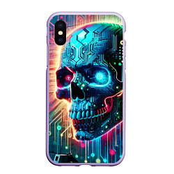 Чехол iPhone XS Max матовый Cool cyber skull - neon glow, цвет: 3D-светло-сиреневый