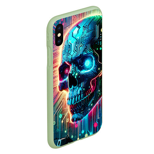 Чехол iPhone XS Max матовый Cool cyber skull - neon glow / 3D-Салатовый – фото 2