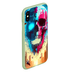 Чехол iPhone XS Max матовый Cool vanguard neon cyber skull - ai art, цвет: 3D-салатовый — фото 2