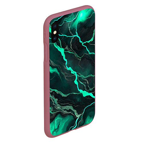 Чехол iPhone XS Max матовый Бирюзовый мрамор / 3D-Малиновый – фото 2