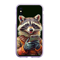 Чехол iPhone XS Max матовый Нейросеть - енот со смартфоном - картина, цвет: 3D-светло-сиреневый