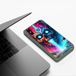 Чехол iPhone XS Max матовый Фантастический череп небоскрёб - нейроарт, цвет: 3D-темно-зеленый — фото 2