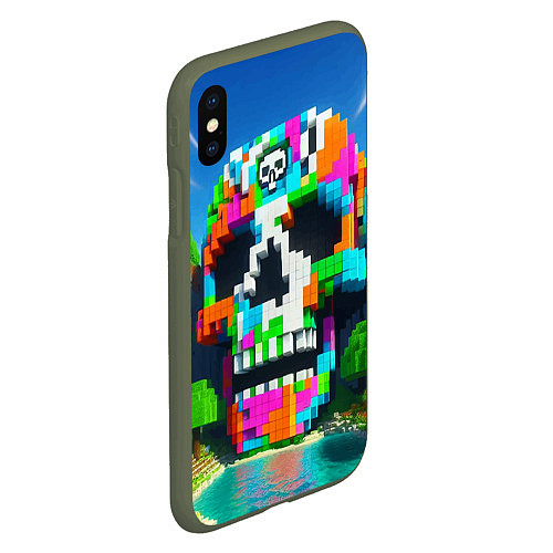 Чехол iPhone XS Max матовый Minecraft landscape with skull - ai art fantasy / 3D-Темно-зеленый – фото 2