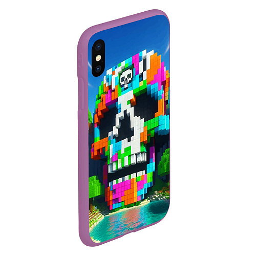 Чехол iPhone XS Max матовый Minecraft landscape with skull - ai art fantasy / 3D-Фиолетовый – фото 2