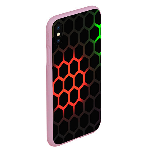 Чехол iPhone XS Max матовый Hexagon neon / 3D-Розовый – фото 2