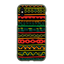 Чехол iPhone XS Max матовый Ethnic ornament on black, цвет: 3D-темно-зеленый