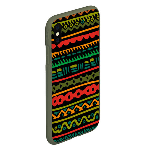 Чехол iPhone XS Max матовый Ethnic ornament on black / 3D-Темно-зеленый – фото 2