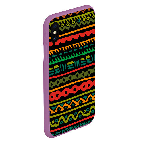 Чехол iPhone XS Max матовый Ethnic ornament on black / 3D-Фиолетовый – фото 2