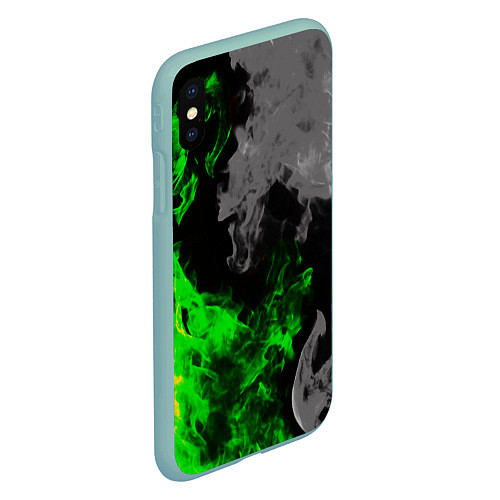 Чехол iPhone XS Max матовый Зелёный и чёрный огонь / 3D-Мятный – фото 2