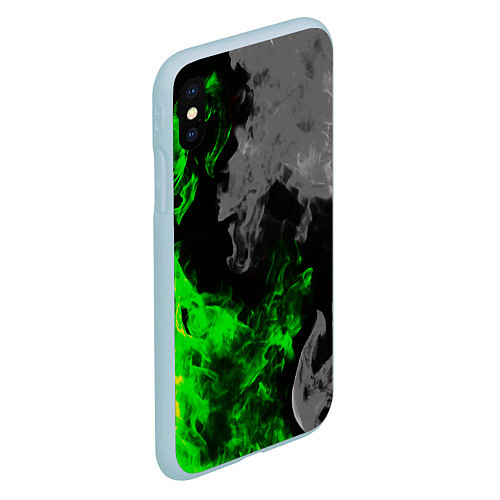 Чехол iPhone XS Max матовый Зелёный и чёрный огонь / 3D-Голубой – фото 2