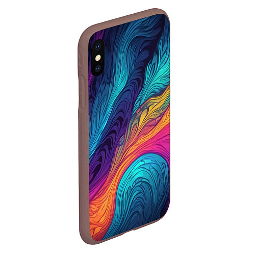 Чехол iPhone XS Max матовый Перья эбру абстракция / 3D-Коричневый – фото 2