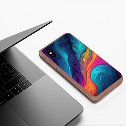 Чехол iPhone XS Max матовый Перья эбру абстракция, цвет: 3D-коричневый — фото 2