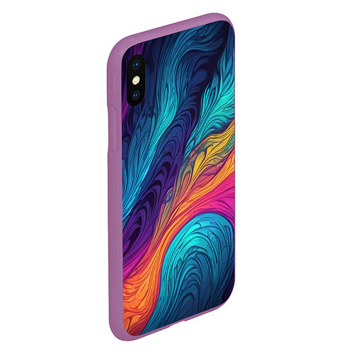 Чехол iPhone XS Max матовый Перья эбру абстракция / 3D-Фиолетовый – фото 2