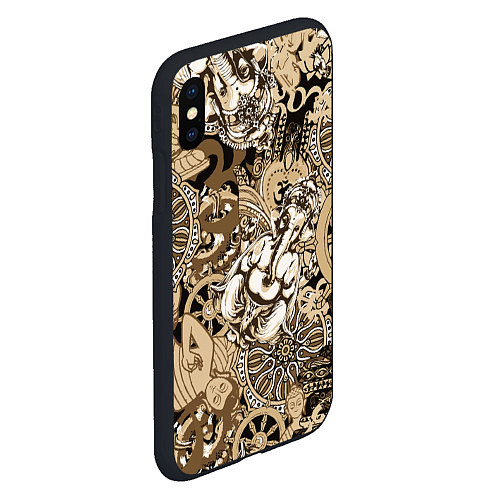 Чехол iPhone XS Max матовый Колесо сансары Будда и Ганеша / 3D-Черный – фото 2