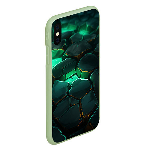 Чехол iPhone XS Max матовый Зеленые камни с освещением текстура / 3D-Салатовый – фото 2