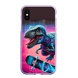 Чехол iPhone XS Max матовый Дино крутой скейтбордист - граффити, цвет: 3D-светло-сиреневый