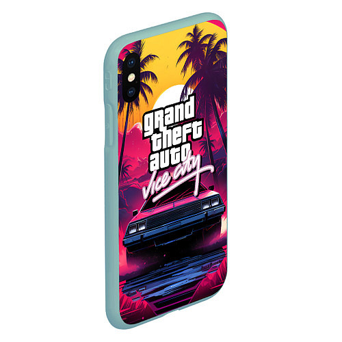 Чехол iPhone XS Max матовый Grand Theft Auto VI - автомобиль на закате / 3D-Мятный – фото 2