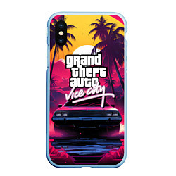 Чехол iPhone XS Max матовый Grand Theft Auto VI - автомобиль на закате, цвет: 3D-голубой