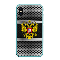 Чехол iPhone XS Max матовый Герб РФ текстура карбон, цвет: 3D-мятный