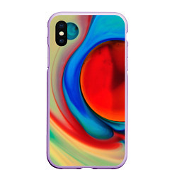 Чехол iPhone XS Max матовый Жидкие цветные краски, цвет: 3D-сиреневый