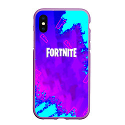 Чехол iPhone XS Max матовый Fortnite neon game, цвет: 3D-фиолетовый