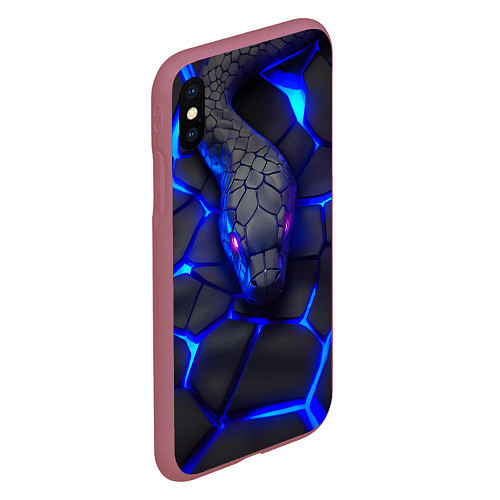 Чехол iPhone XS Max матовый Змея в стиле киберпанк / 3D-Малиновый – фото 2