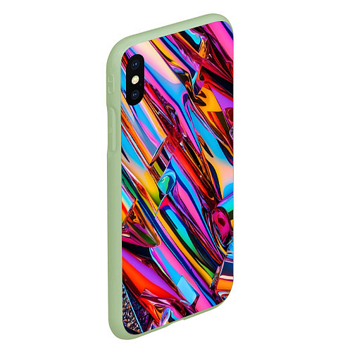 Чехол iPhone XS Max матовый Разноцветная фольга / 3D-Салатовый – фото 2