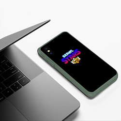 Чехол iPhone XS Max матовый Brawl stars neon logo, цвет: 3D-темно-зеленый — фото 2