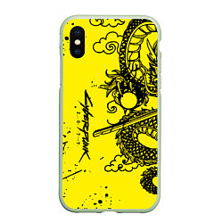 Чехол iPhone XS Max матовый Syberpunk dragon tatoo, цвет: 3D-салатовый