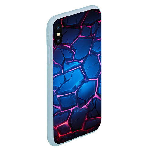 Чехол iPhone XS Max матовый Синие камни с фиолетовой подсветкой / 3D-Голубой – фото 2