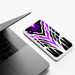 Чехол iPhone XS Max матовый Агрессивные фиолетово-белые полосы на чёрном фоне, цвет: 3D-белый — фото 2